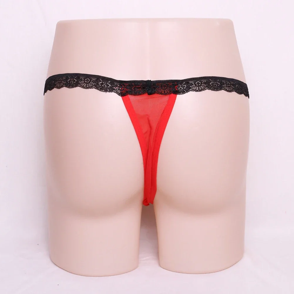 Men Sexy Lace See Through G-string Underwear Thongs Briefs T-Back Underpants Buttocks Hollow Thong Open Butt