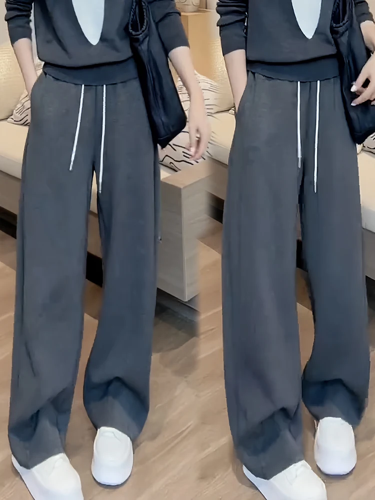 패셔너블 와이드 레그 팬츠 여성용 레이지 스타일 하이 웨이스트 스트레이트 컷 캐주얼 바지 가을 2025 트렌디 스트리트웨어