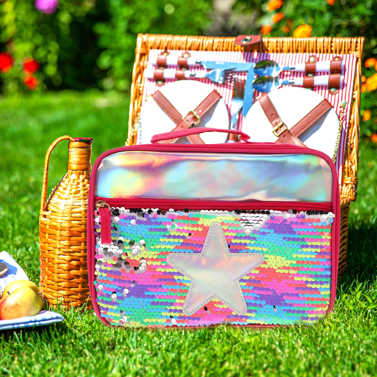 1 個のスパンコール断熱ランチバッグ防水大容量保温ポータブル弁当収納ポーチ職場学校用