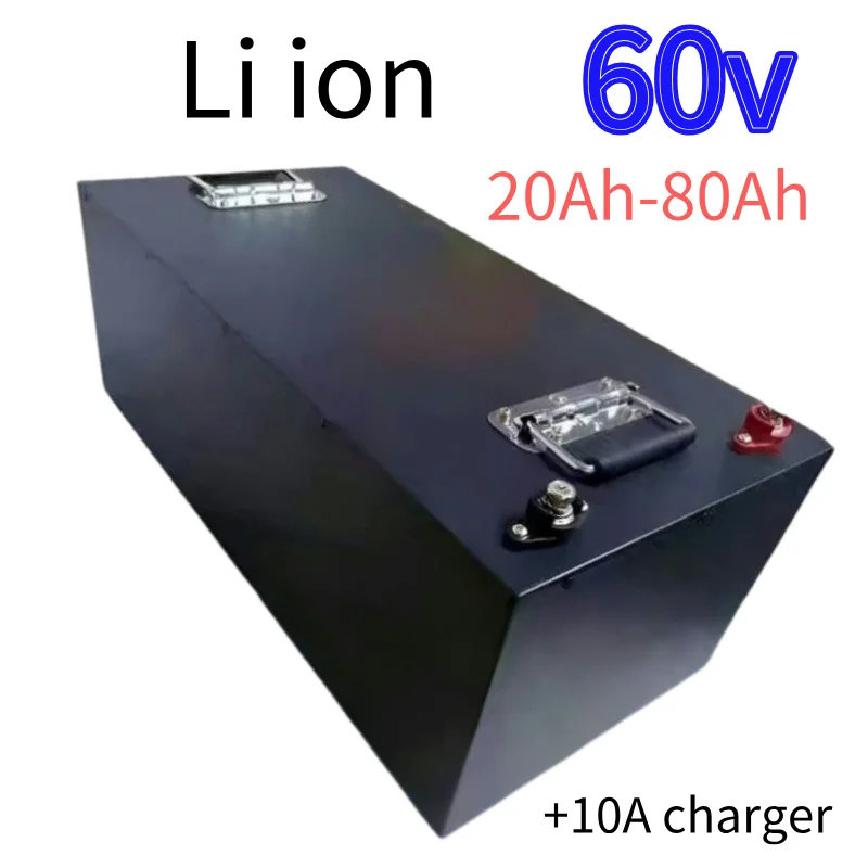 60V 20Ah-80Ah Lithium Ion Battery Pack with BMS +Charger, 1KW-5KW High Power Li-ion Battery for Electric Scooter Motorcycle Tric