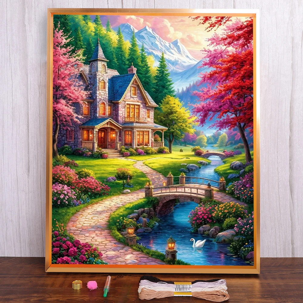 

Landscape Palace Printed Canvas Cross-Stitch Kit Embroidery DMC Threads Hobby Needlework Knitting Handiwork Needle Floss Gift