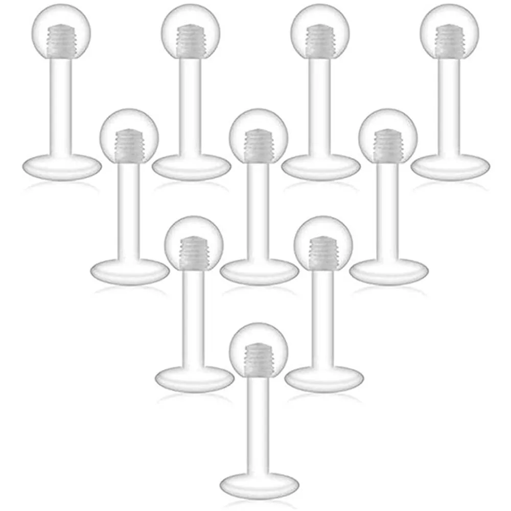 10pcs Clear Acrylic Lip Stud Piercing Labret Ring Set