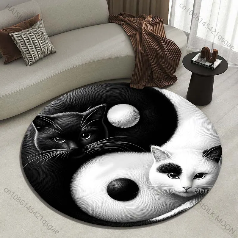 

Круглый ковер с принтом кошки и символом Инь-Ян, различных размеров, для гостиной, спальни, под стол, кресло, диван, декоративный ковер, роскошные подарки