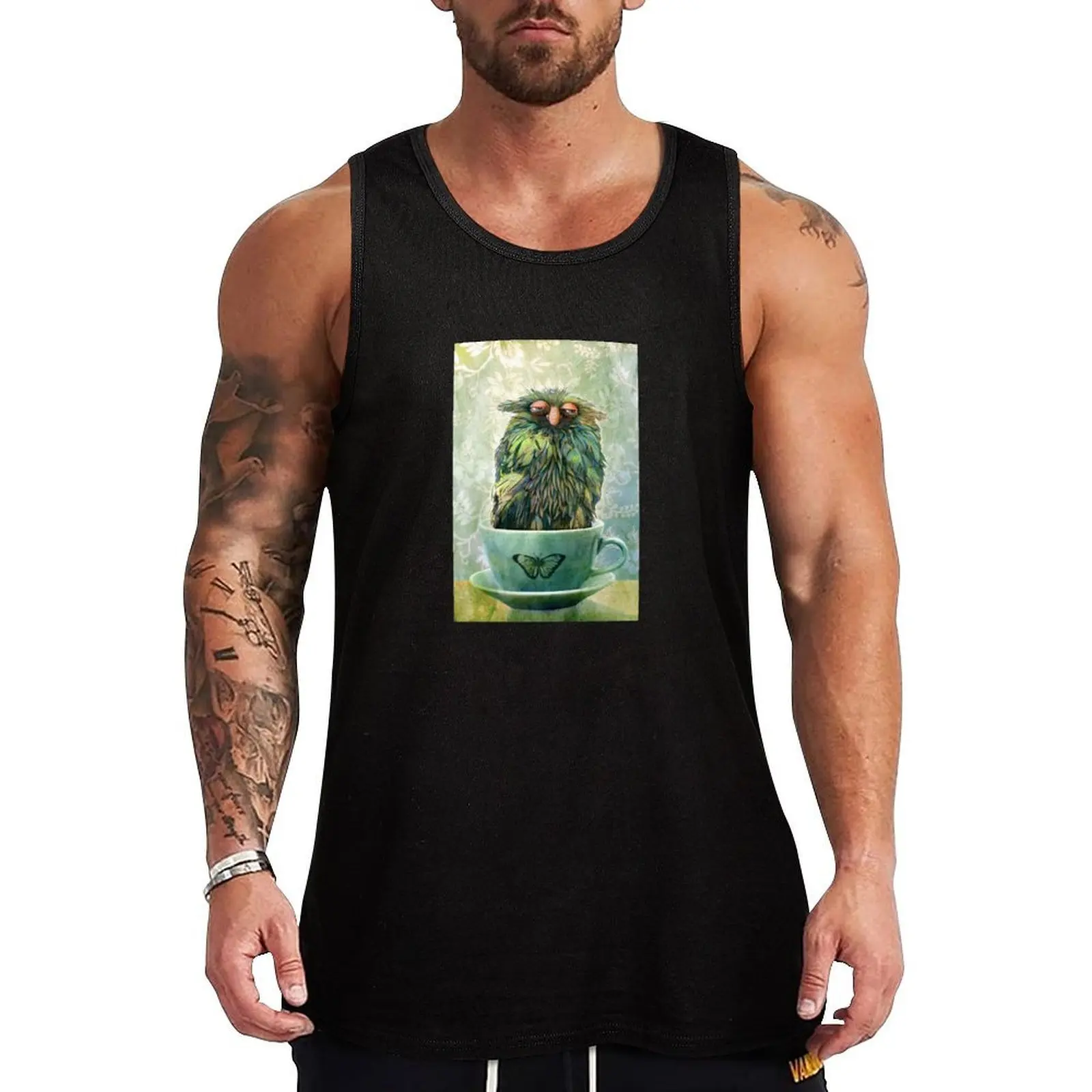 The Teacup Series: Sleepy Monster in a Teacup Tank Top Summer Beach Tank Top Casual Loose Sleeveless Shirt