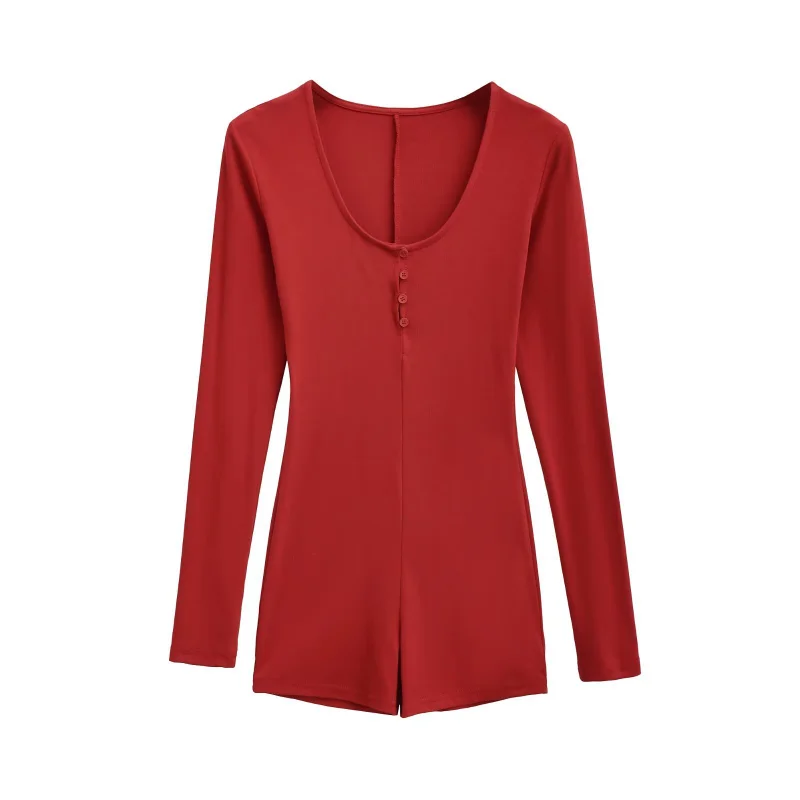 Sexy Long Sleeve T-Shirt Button U-Neck Slim Fit Bodycon Pants Ensemble Fashionable Casual Wear Polyester Fabric  Color