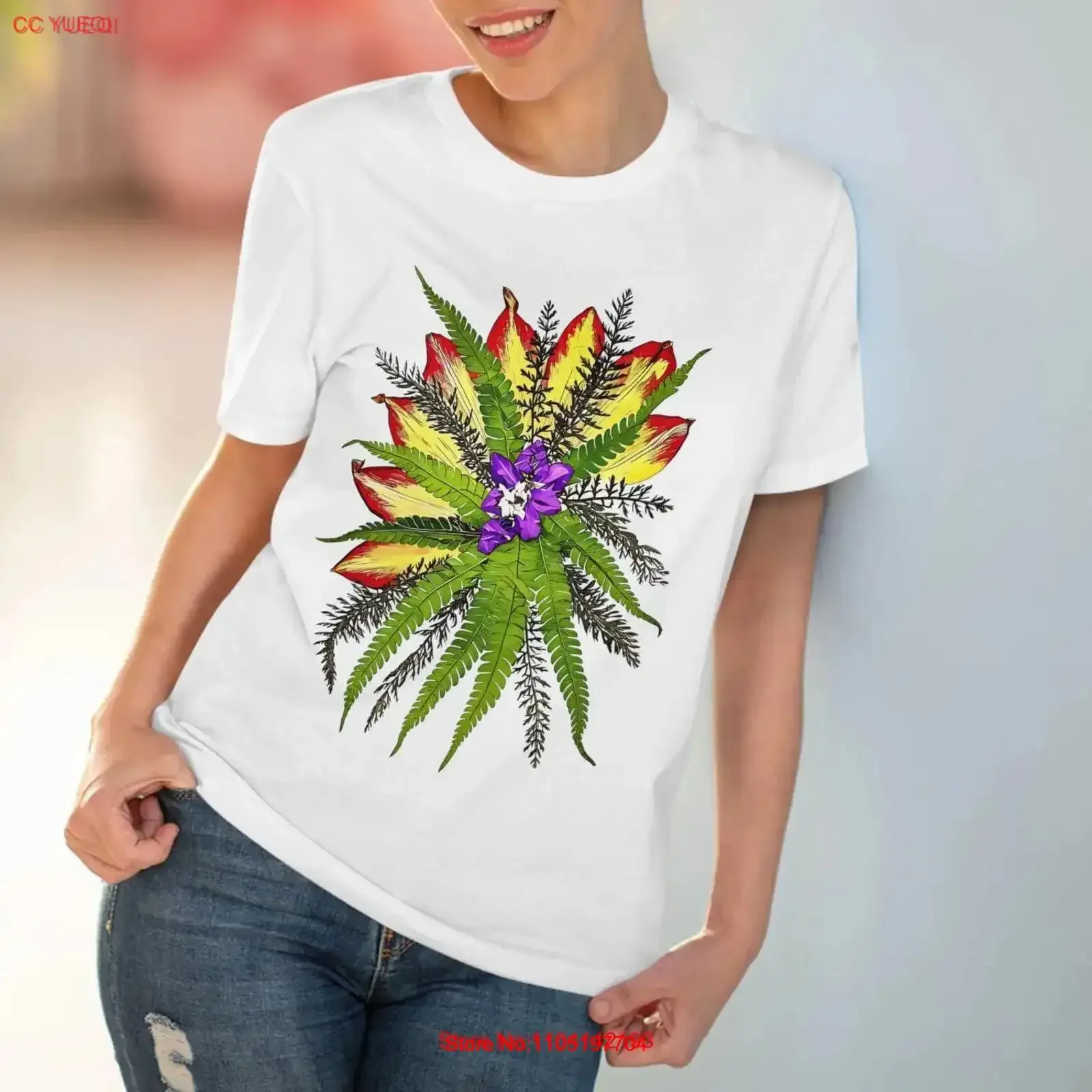 

Fern Floral Essence T shirt Botanical Art Nature Lover Original Artwork vintage Washed Top For Everyday Wear fashion Versatile