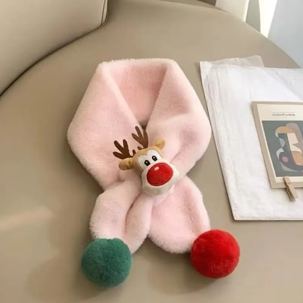 Cozy Christmas Children Scarf Warm Deer Pattern Kids Neck Warmer Soft Windproof Fleece Scarf Outdoor