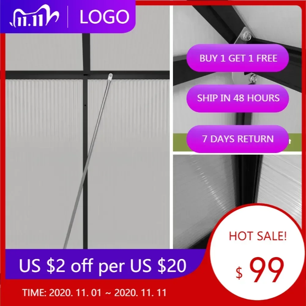 

Компактная теплица из поликарбоната с вентилируемой крышей и прочной алюминиевой рамой.