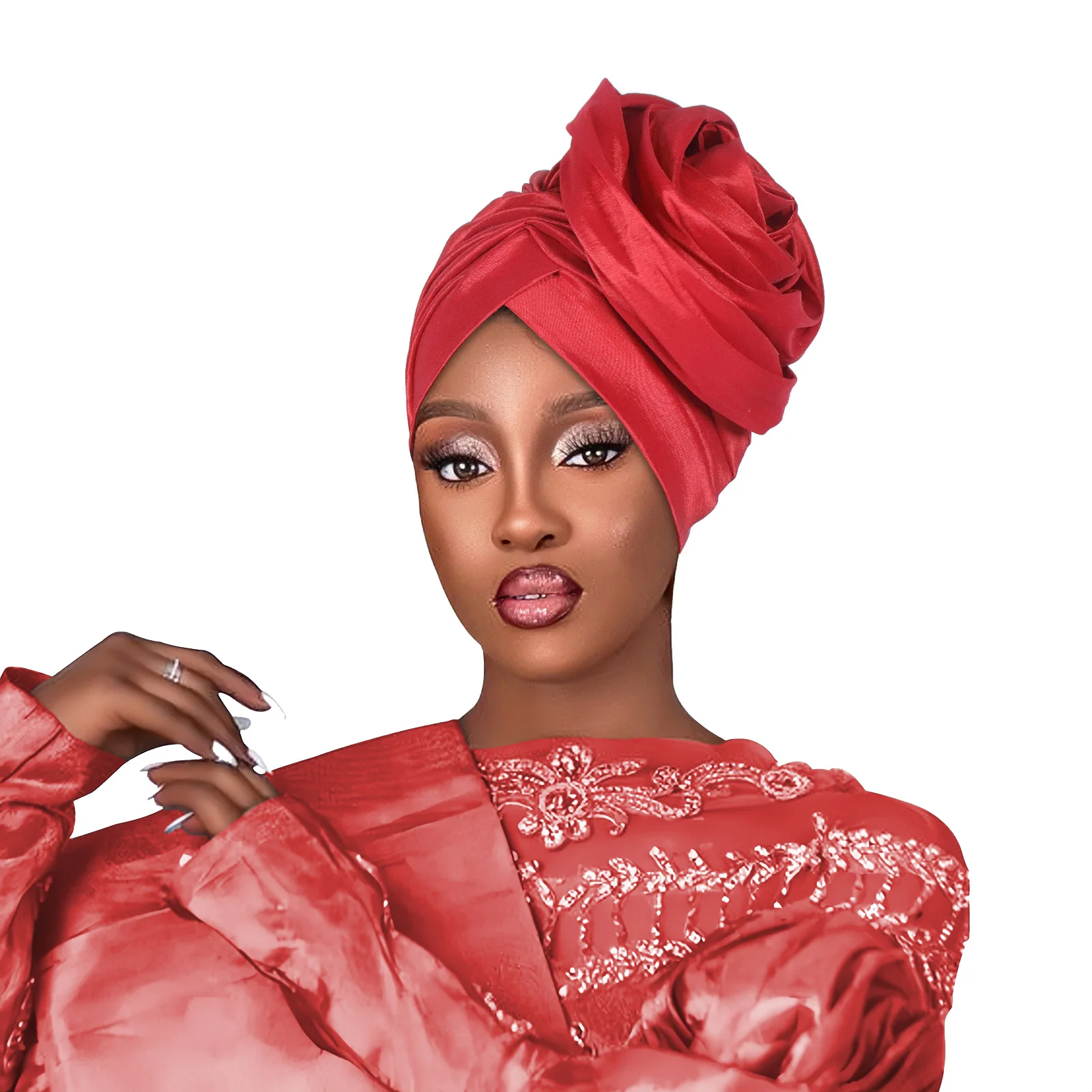 

Women Muslim Hijab Big Flower Turban Shiny Bonnet Headscarf Nigeria Wedding Party Geles Head Wrap African Auto Gele Headties Hat