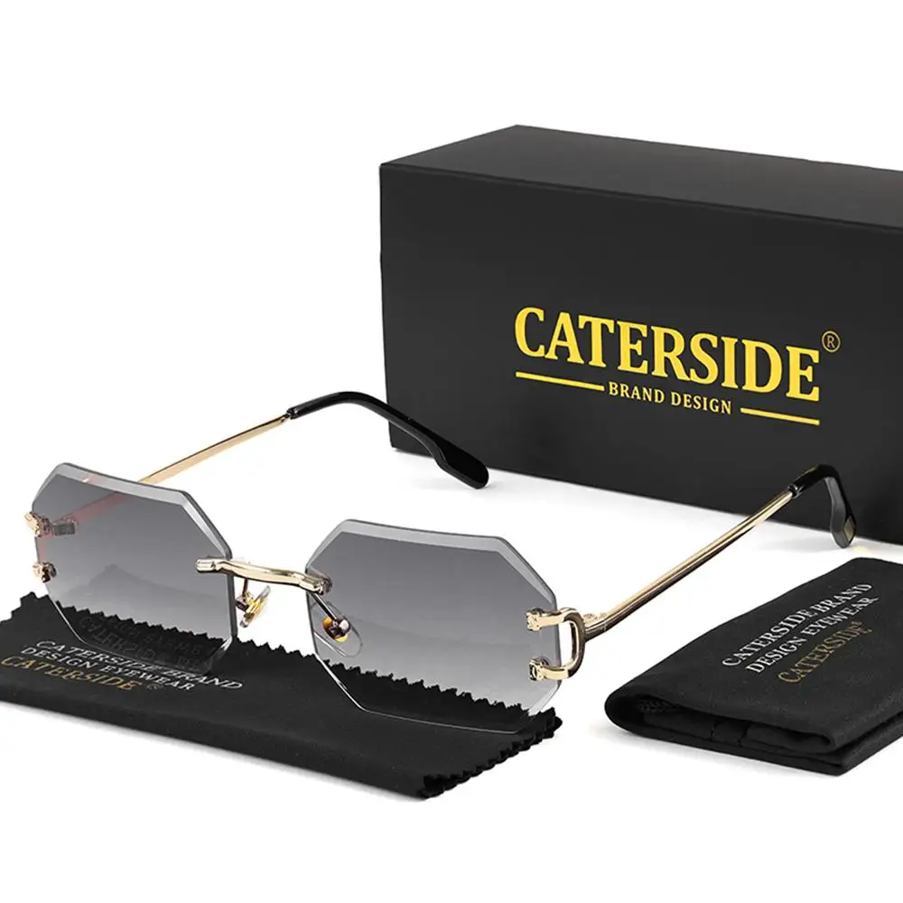 CATERSIDE Herren-Sonnenbrille ohne Rahmen, hochwertige polygonale Sonnenbrille aus Metall, Damen-Sonnenbrille für Outdoor-Reisen, Strand, Sommer, UV400 – Detail 10