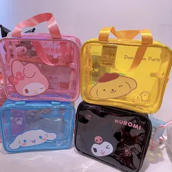 Kawaii Kuromi My Melody Hello Kitty portable cosmetic bag Anime Sanrio Girly heart cute Waterproof transparent beach storage bag