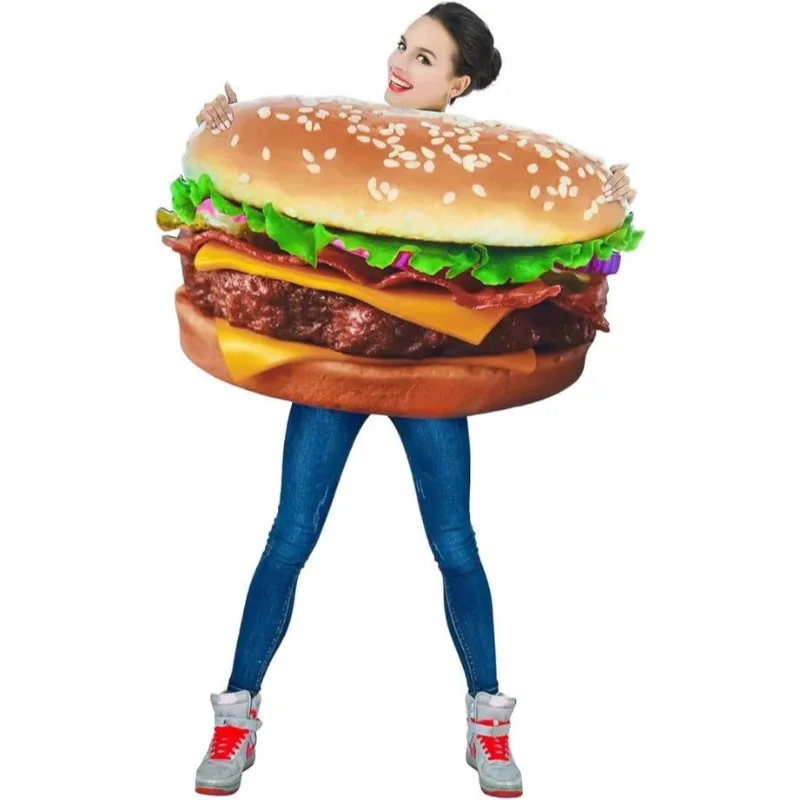 Halloween Funny Food Cosplay Costume Hamburger Composite Sponge Clothing for Women Men Carnival Party Stage Performance Outfit view 4