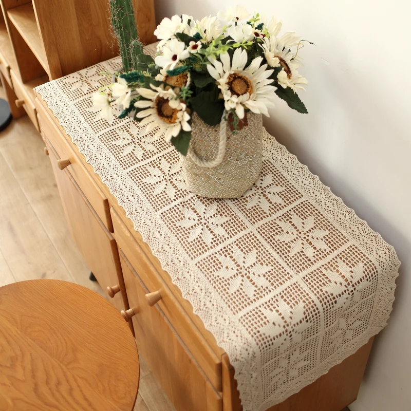 American country retro table runner tablecloth decoration cotton thread crochet coffee table cabinet cover