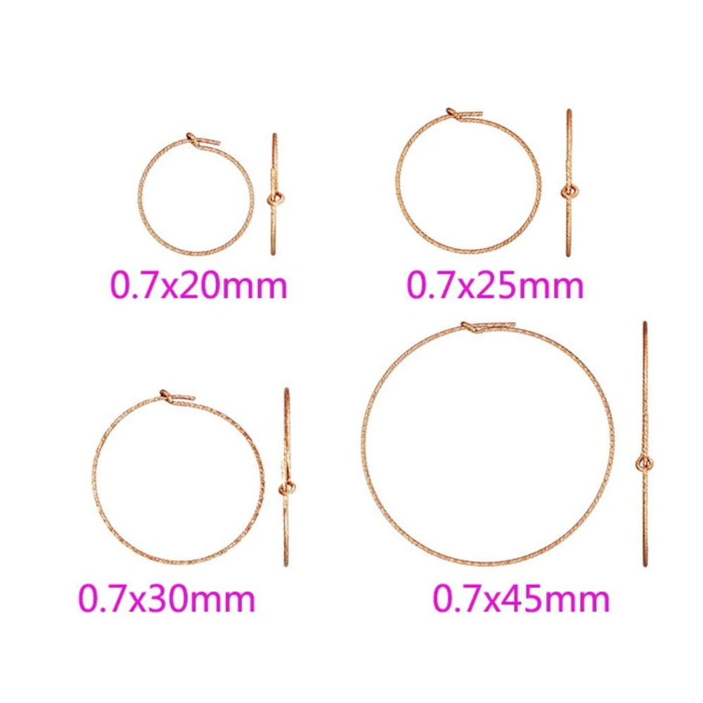 14K Rose Gold Filled 20/25/30/45mm Round Ear Sparkle Wire Beading Hoop Earring Components Wholesale BULK DIY Jewelry Findings