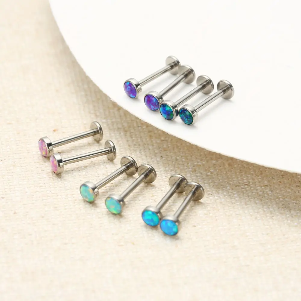 Fashion Opal Ear Cartilage Tragus Piercing 16G G23 Titanium Labret Lip Ring Stud Women Internal Thread Labret Body Jewelry