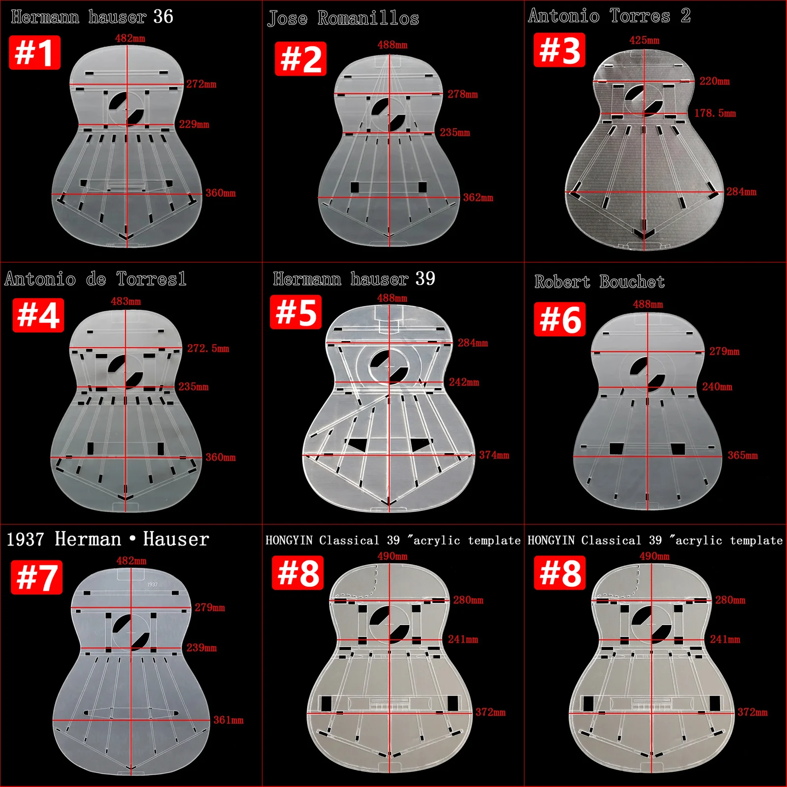 Classical Guitar Acrylic Template, Transparent 4mm Guitar Building Mold with Sound Hole and Bracing Layout Guide