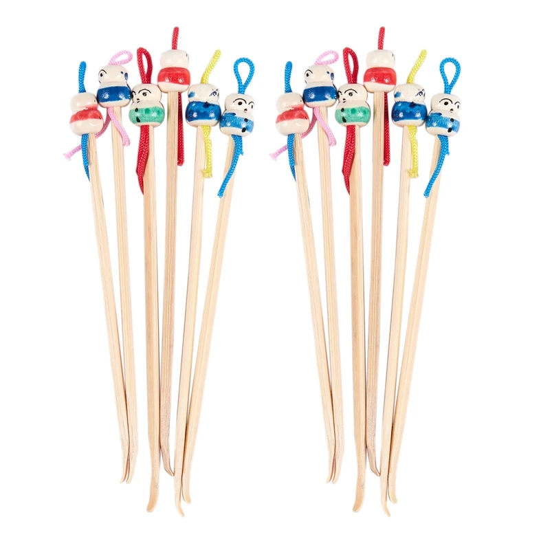 Tricolor China Doll Decor Wooden Earwax Remover Ear Picks 12 Pcs