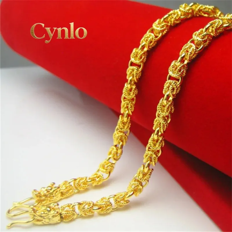 Cynlo Jewelry Men's Double Dragon Head Necklace 24K Gold Plated AU999 Exquisite Craftsmanship Comfortable Wearing Meaningful Acc