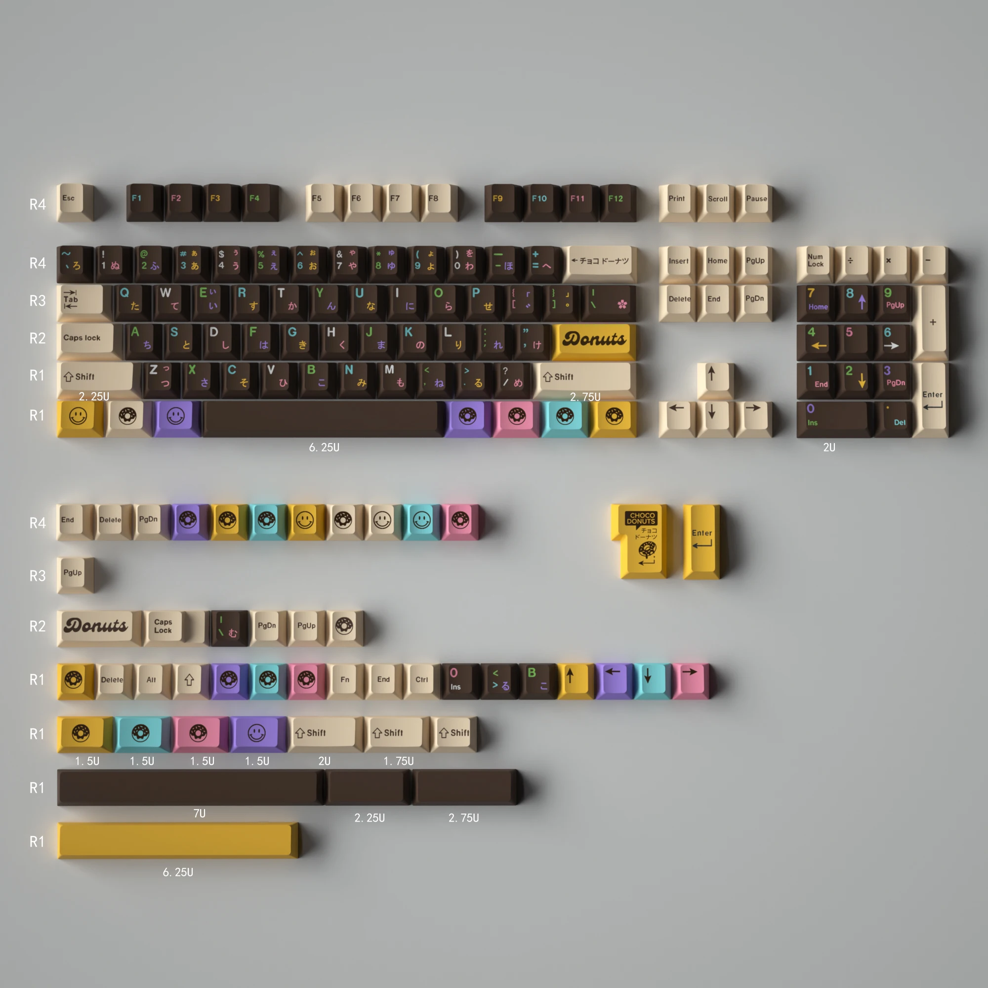 Luva X Domikey Choco Donuts Tema Keycap, conjunto completo, perfil cereja, PBT, tintura-sublimação, teclado mecânico, 153 chaves