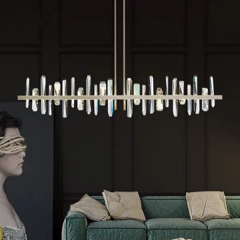 Light luxury Post Modern Crystal Restaurant  Bar Chandelier Simple Luxury Villa Decoration Custom Bright Long Chandelier