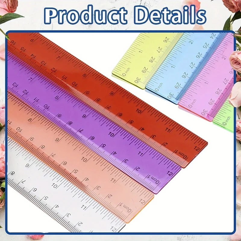 10pcs Random Color Dual-Scale Flexible Plastic Rulers 12Inch/30Cm In Various Colors Suitable For School Office And Home Use