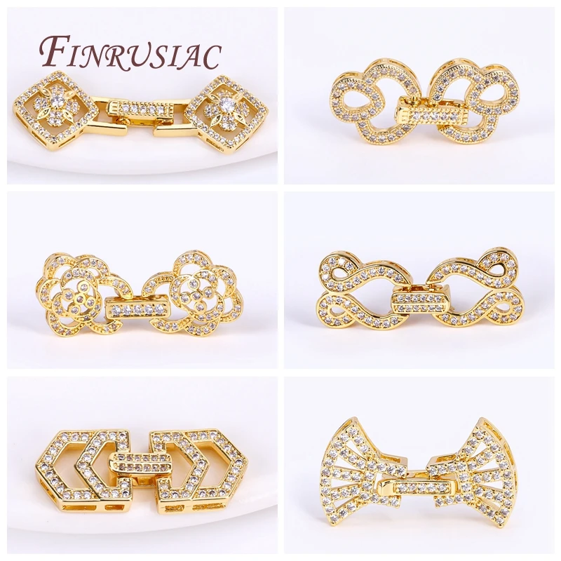 

Handmade Decorative Connector Pearls Clasps Supplies 18K Gold Plated Inlaid Zircon Closure Fasteners Lock Clasps Accessories
