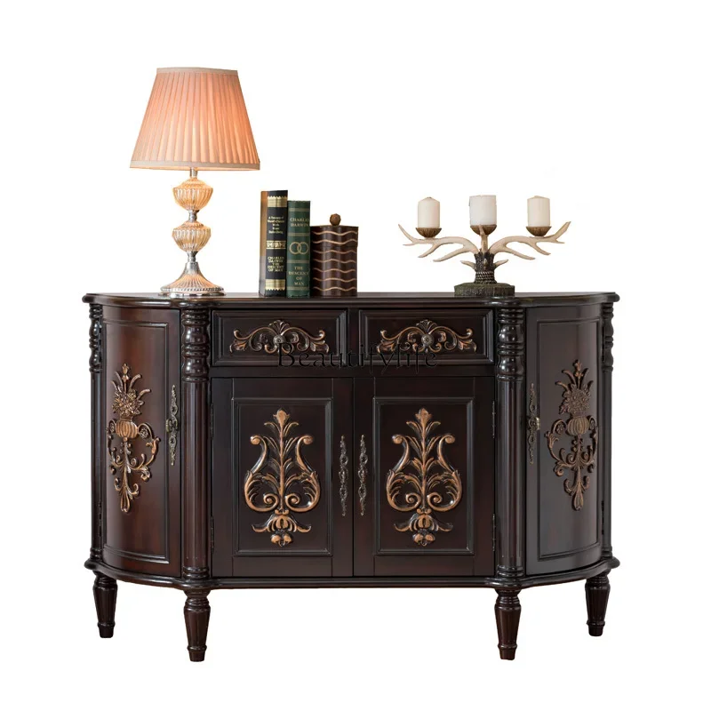 

P13American retro foyer entrance cabinet hand-painted retro old European light luxury living room decorative cabinet