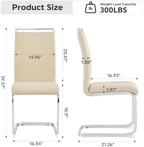 Modern Dining Chairs Set of 2, Side & Kitchen Chairs with Silver Frame, Faux Leather Padded Seat High Back, for Dining