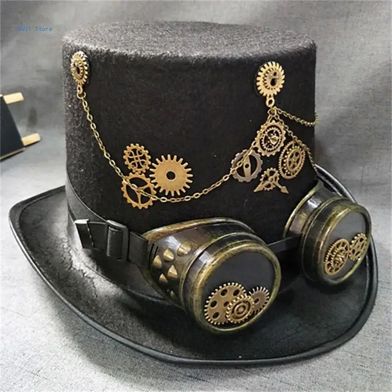 Gothic Goggles Decors Hat Halloween Girl Head Wear Victorian Steampunk Top Hat