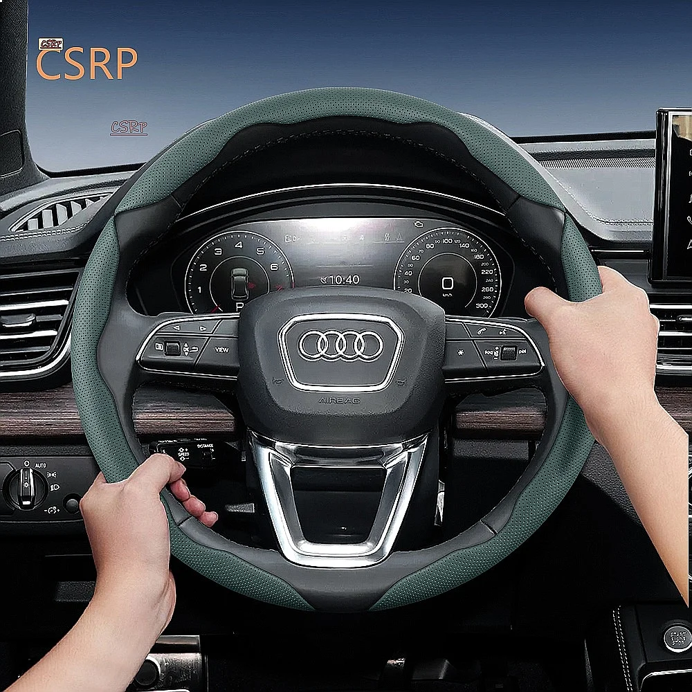 Suitable for Audi Breathable Leather Steering Wheel Cover Non-Slip Quick Release Design Durable
