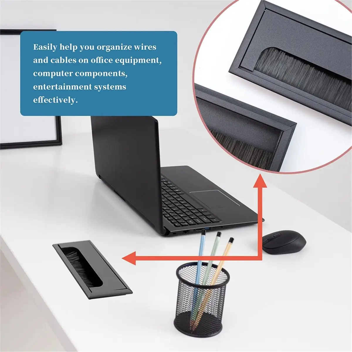 Rectangle Cable Grommet Metal Wire Hole Cover for Desk Management,160mm X 80mm - Pack of 2