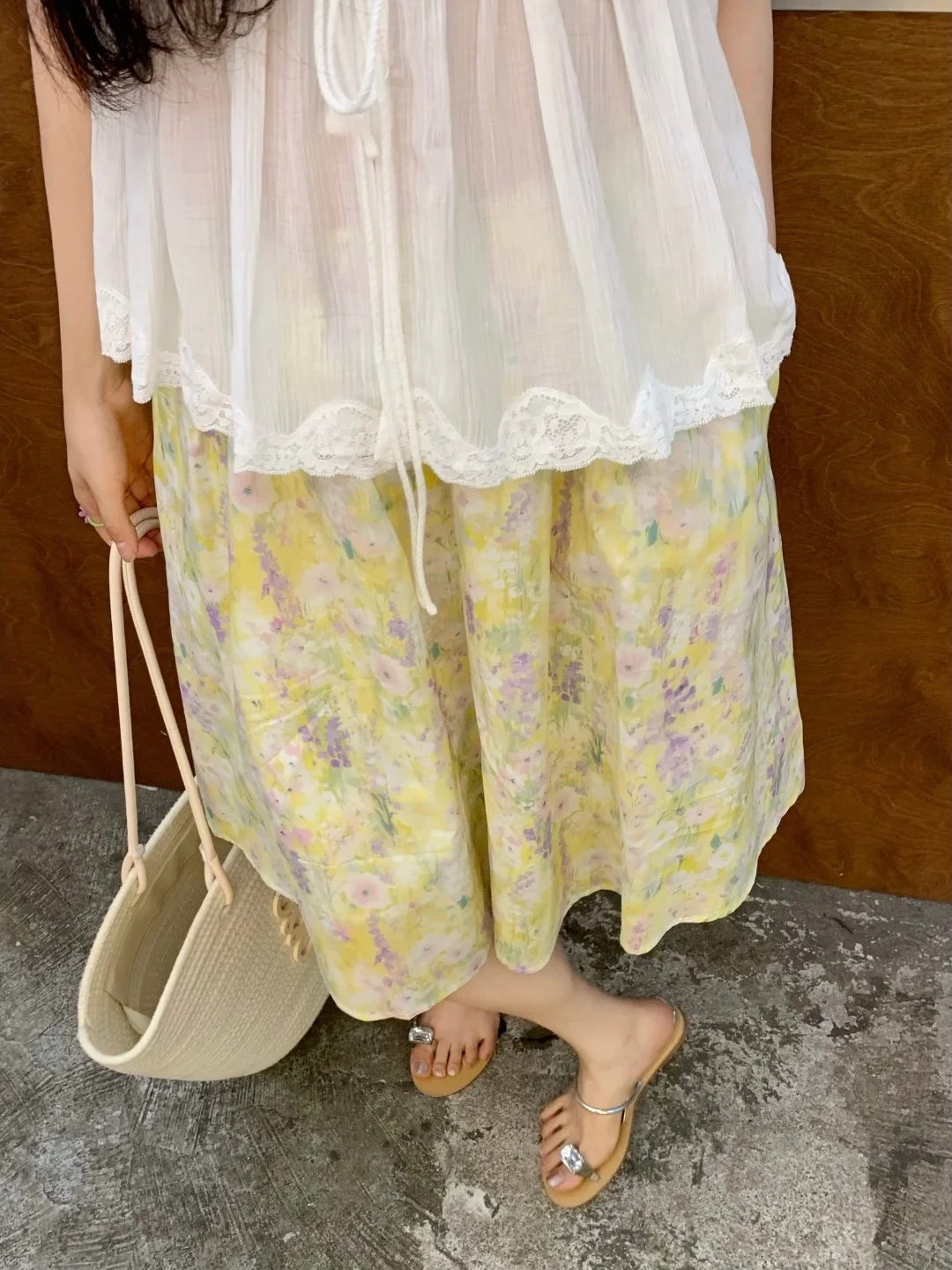 High Waist A-Line Floral Print  Skirt Summer 2026 New Style Oil Painting Style Half Body Skirt Beautiful Dopaamine Skirt