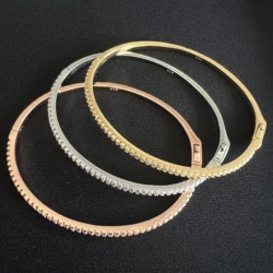 Pure 925 Sterling Silver Full Diamond Bracelet Classic Design Party Jewelry Friendship Bracelet Silver Bangle Rose Gold 17CM