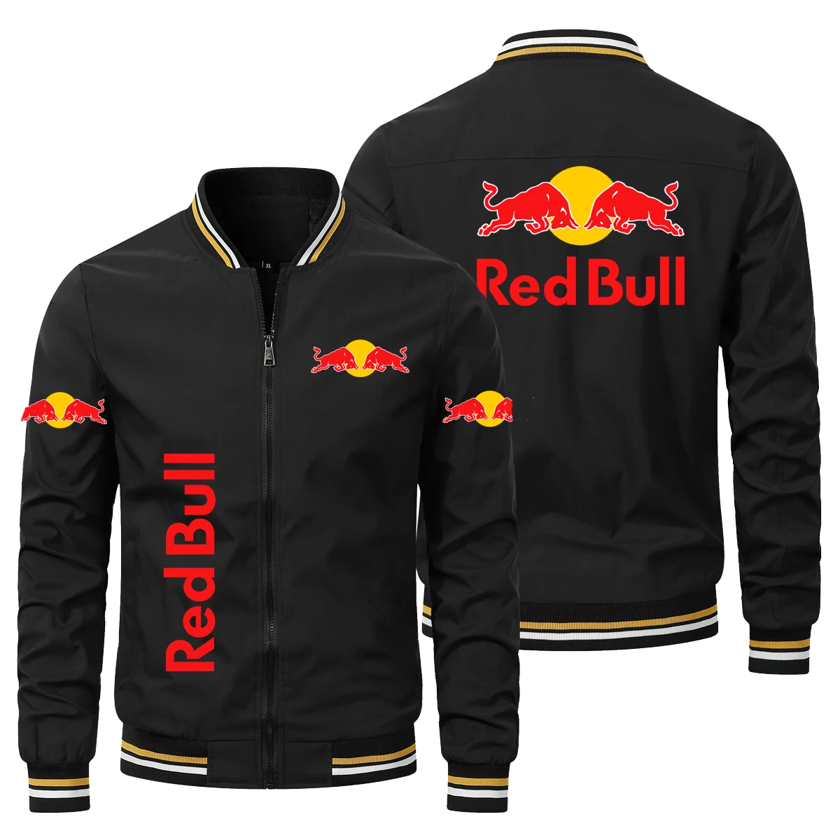 Chaqueta de moto informal de estilo retro para hombre con logo Red Bull, adecuada para carreras de motos, resistente al viento y con cremallera.