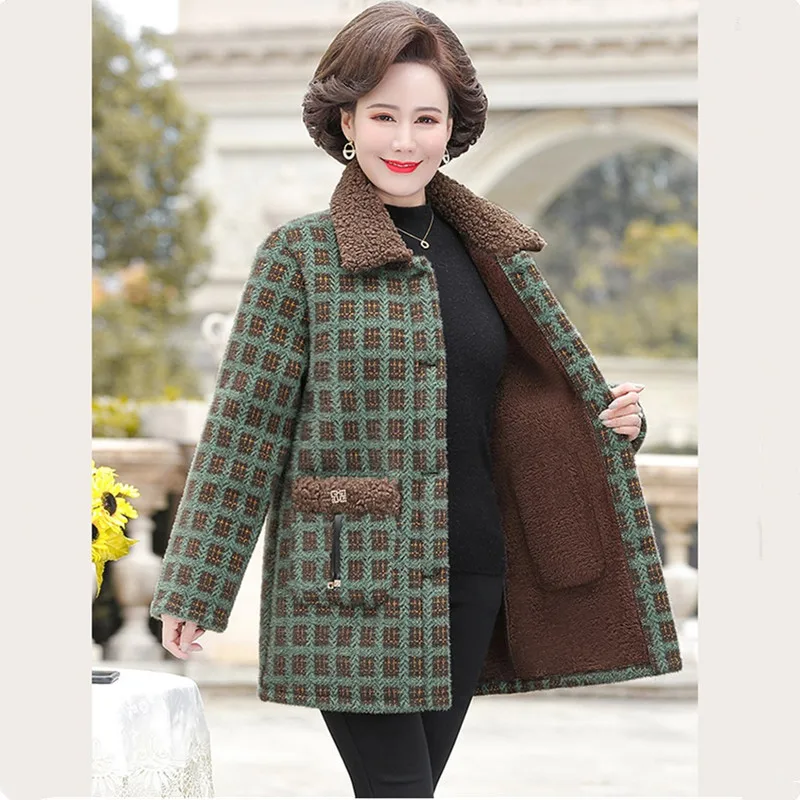 Uhytgf Casual Warme Jas Vrouwen Mode Plaid Imitatie Nerts Fluwelen Winter Wollen Jassen Vrouwelijke Koreaanse Losse Mom 6XL Outerwear162