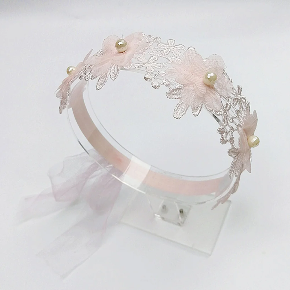 

2pcs White Pink Lace Pearl Headbands Bows For Baby Girls Christening Wedding Birthday Party Costume Accessories Soft