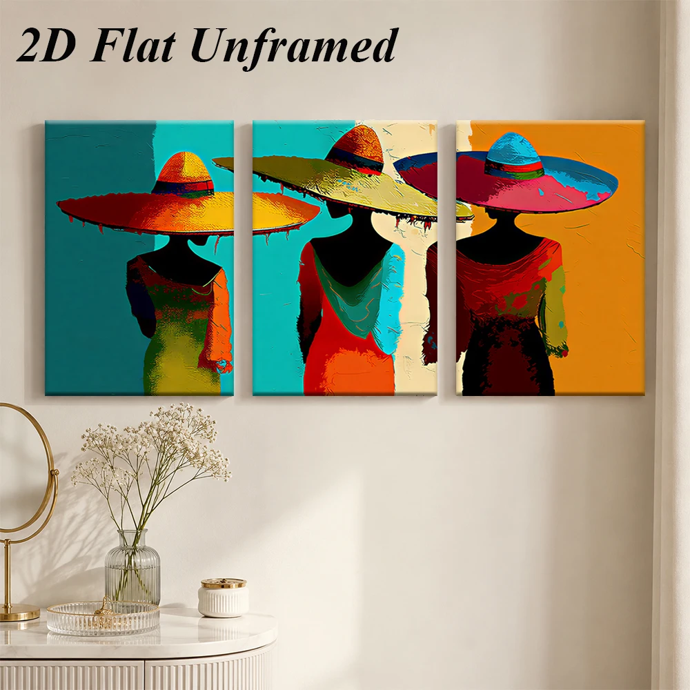 1 set of modern abstract triptych decorative paintings, Mexican style, character color collision art paintings, living room, bed