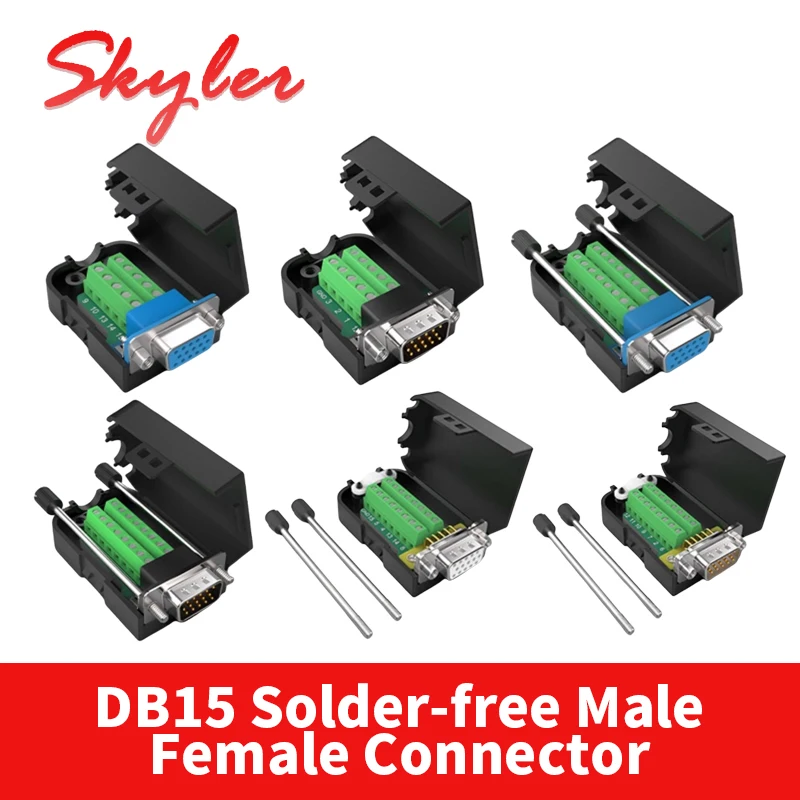 VGA DB15 Solder-free Male Female Connector 3 Rows 15 Pin Parallel Connection Terminal 3+6 3+9 Computer Display Projector Adapter
