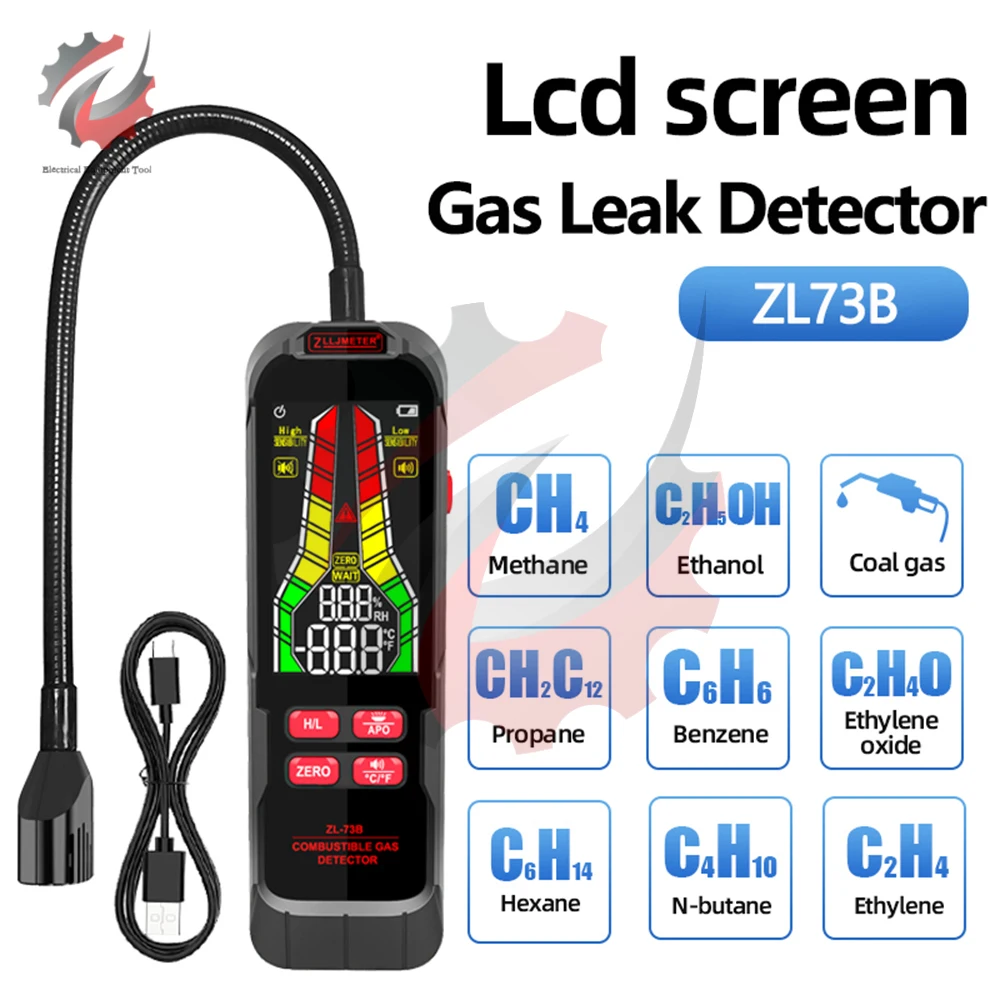 

ZL73B ZL72B Gas Leak Detector 50-100000ppm Rechargeable Combustible Gas Natural Methane CH4 CO Analyzer Digital Tester Meter