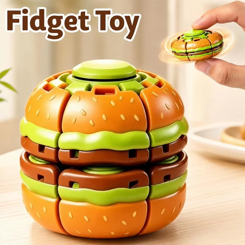 Fidget Spinner Bearing - ハムバーガー型フィジェットスピナー回転ストレスボール 静音 落ち着き 集中力向上 スピンするためのプレス 減圧おもちゃ