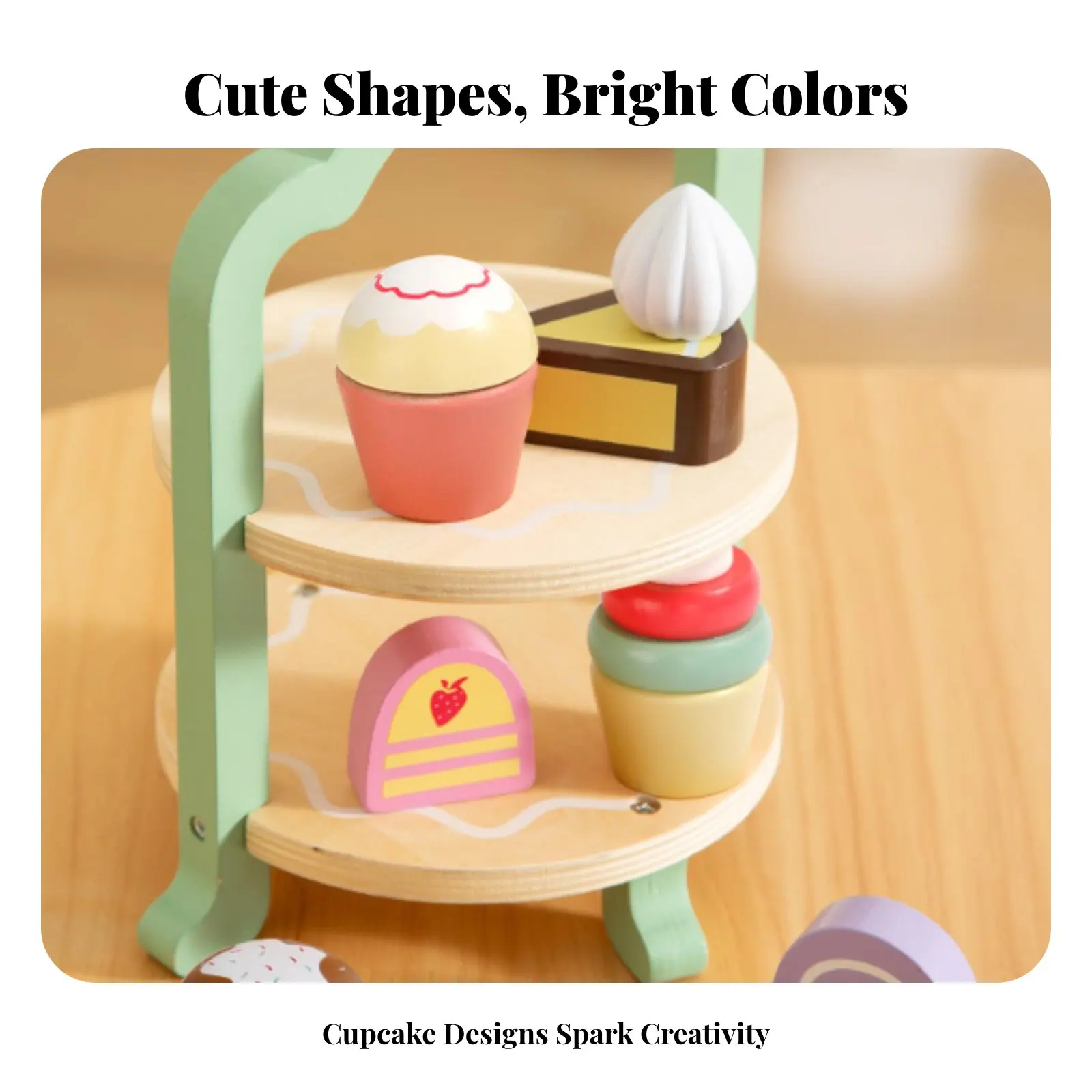 

7 Pieces Afternoon Tea Toy Set Perfect Gift Pretend Play Cake Set Wooden Dessert Stand Playset Encourages Creativity