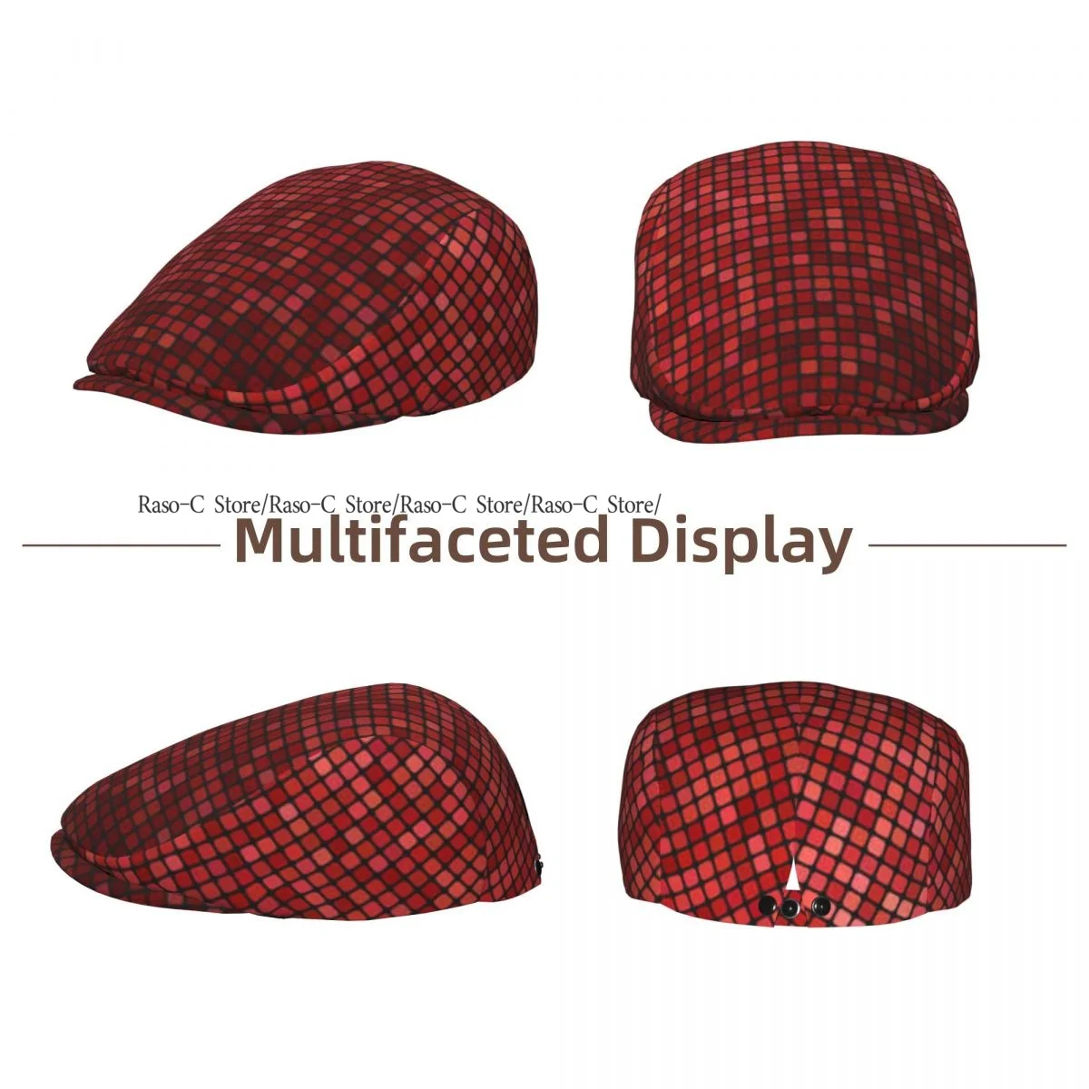 British Gatsby Newsboy Cap For Adults Abstract Grid Ombre Maroon Pixels Themed Tile Flat Peaked Cap Autumn Winter Beret Hat