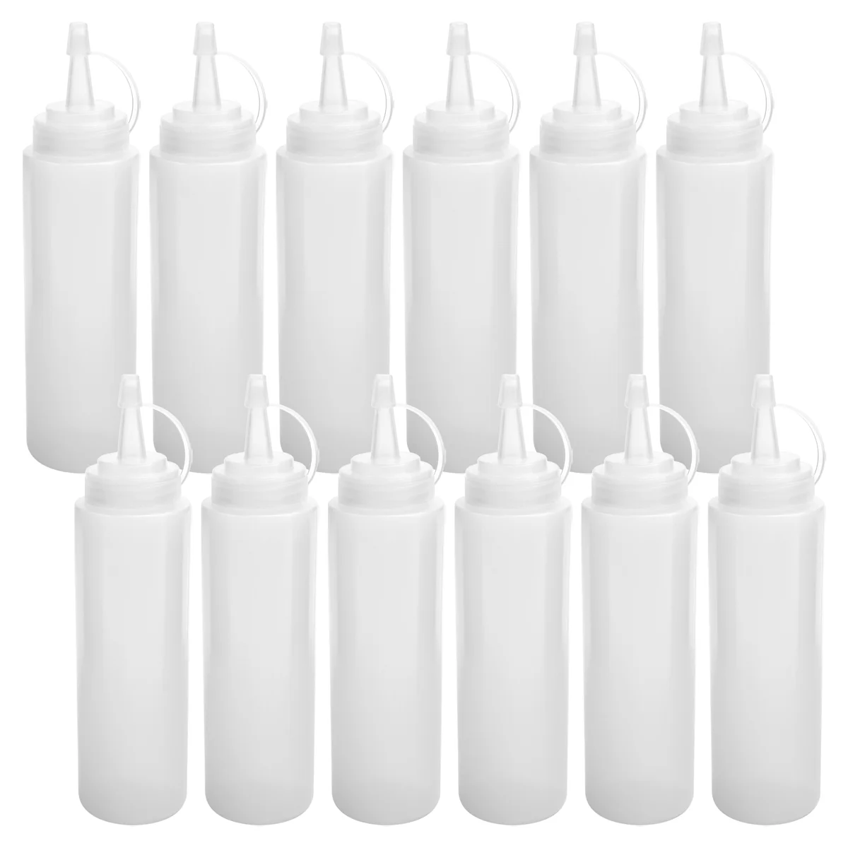 X10A 12 Pack 8 Oz Squeeze Squirt Condiment Bottles with Twist on Cap Lids for Sauce, Ketchup, BBQ, Dressing, Paint