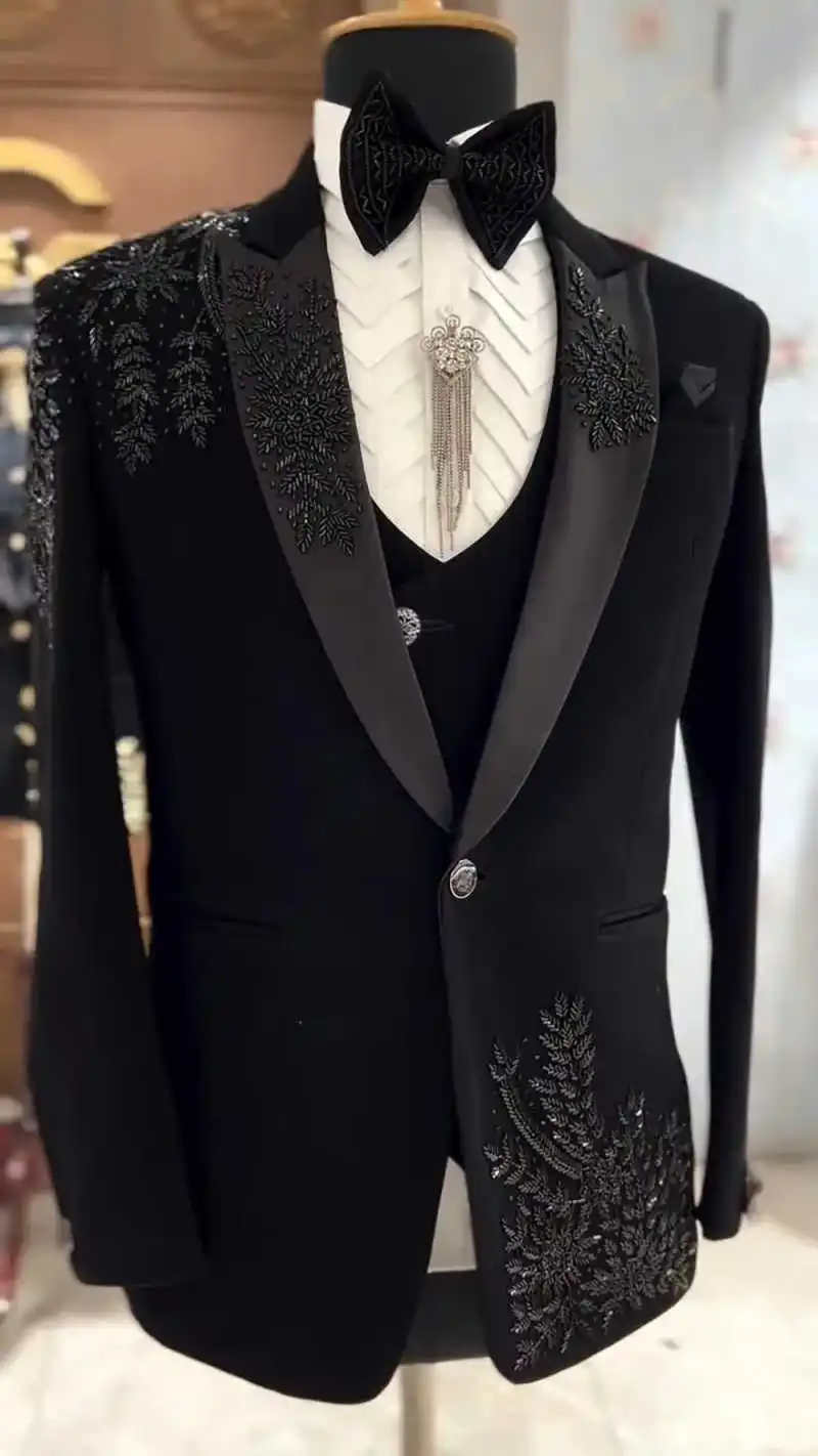 Winter Mannen Pakken 2 Stuks Blazer Jas Vest Wol Blends Brede Revers Een Knop Formele Zakelijke Bruiloft Mannen Pakken Maat Aangepast