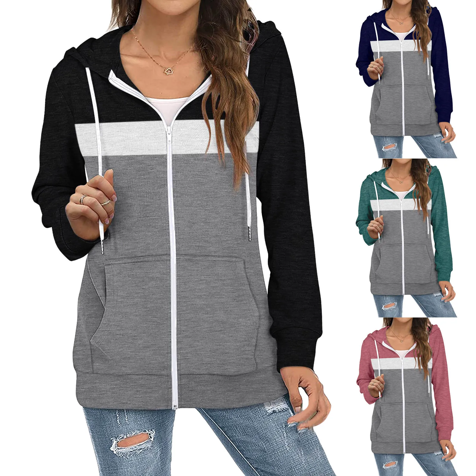 

Womens Anorak Jacket 25k Jacket Hoodie Sweatshirt Zipper Long Jacket Thin Sleeve Women's Coat Pocket Womens Fleece Coat