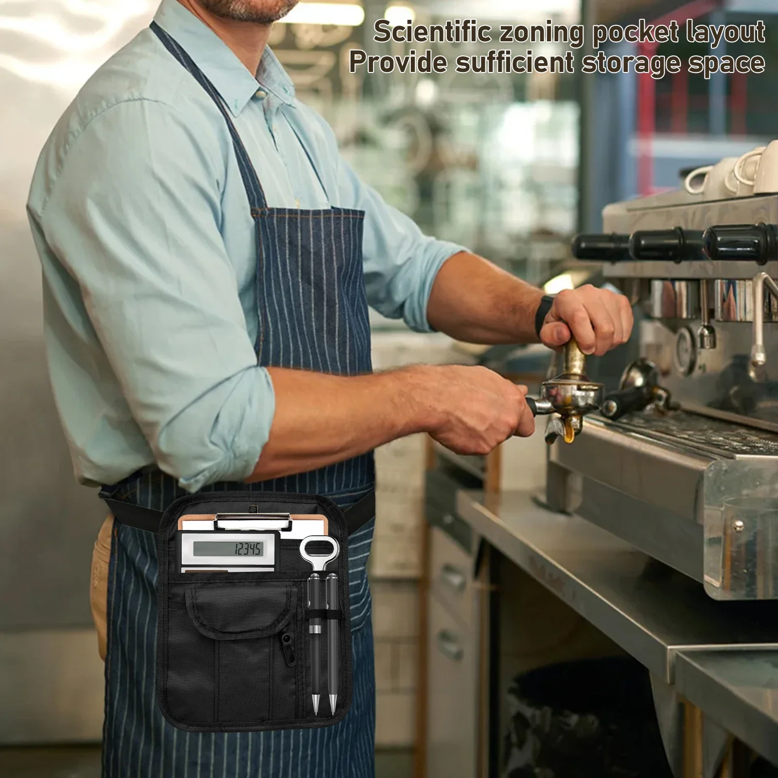 Server Apron Waist Pouch Oxford Cloth Waist Tool Pouch Bag with Adjustable Belt and Secure Buckle Multi Pocket Utility Money Bag