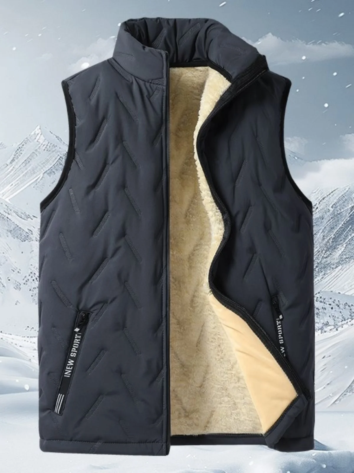

Men's Thiened Lamb Velvet down Jaet Vest Winter Warm Windproof Coldproof Svel oulder Pad Coat Youth Faion