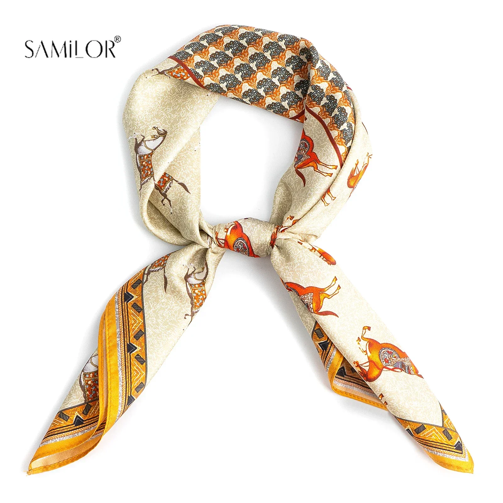 

Beach Sunscreen New Style Kerchief Luxury Design Square Scarves Women Popular 70X70CM Silk Hijab 2024 The Four Seasons Headscarf