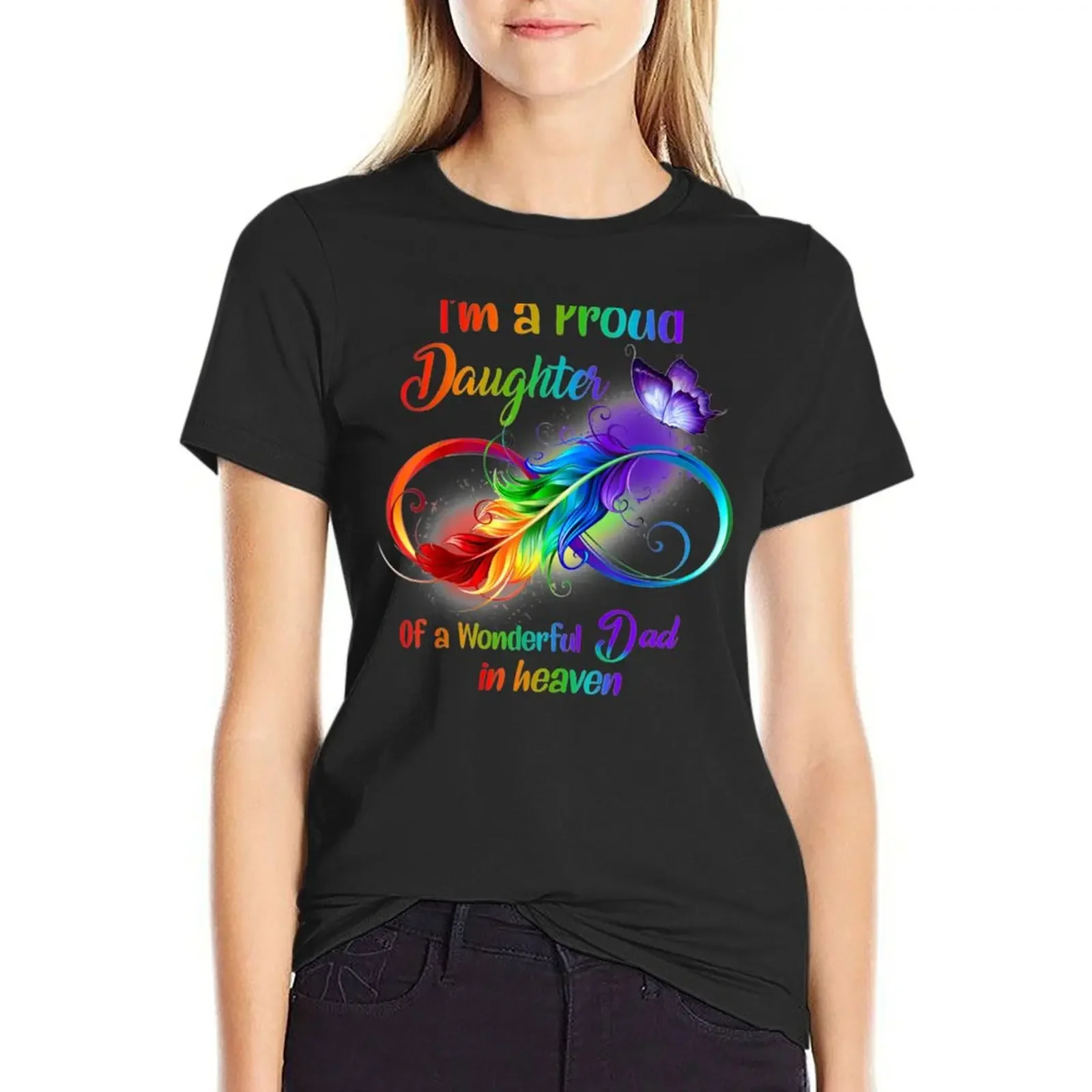 Camiseta con estampado de I'm A Proud Daughter Of A Wonderful Dad In Heaven para mujer, ropa bonita de gran tamaño