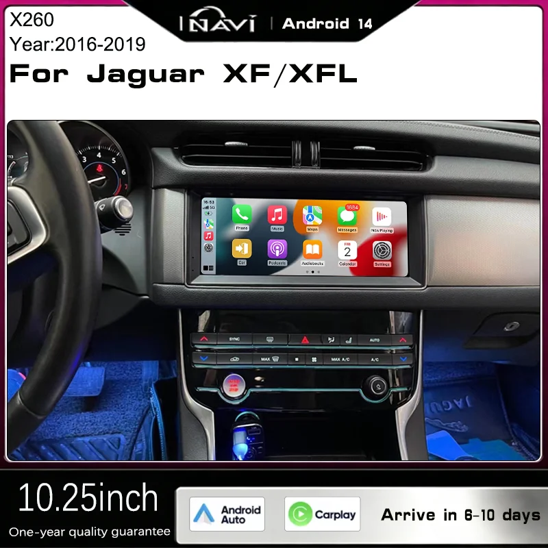 

10,25-дюймовый мультимедийный плеер для Jaguar XF/XFL/X260 2016-2019 годов выпуска с Android 13, радио, CarPlay, сенсорным экраном, совместимый.